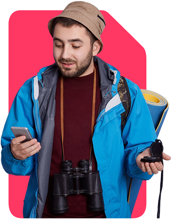 Traveler using smartphone